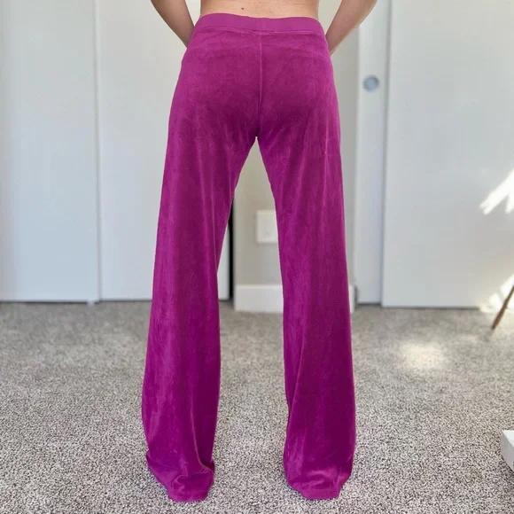 Vintage Y2K Juicy Couture Bling Velour Plush Tracksuit Pants - Size M - Magenta - Picture 2 of 8